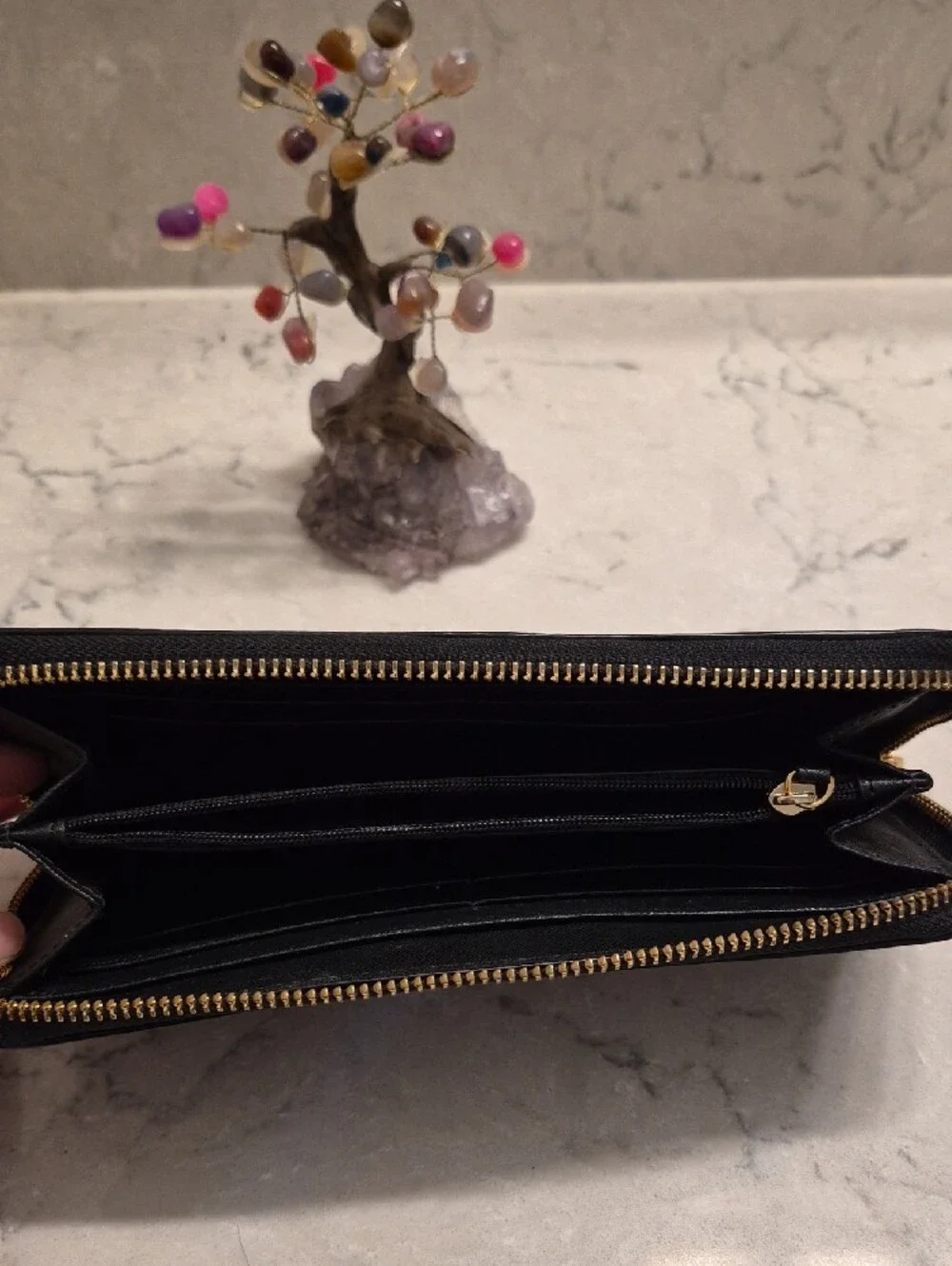 Michael Kors Black Zip-Around Saffiano Wallet with Gold Logo
